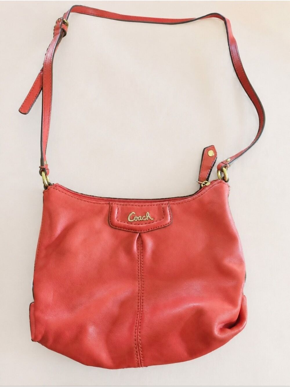 Coach Ashley F20114 Coral Leather Hobo Crossbody Bag